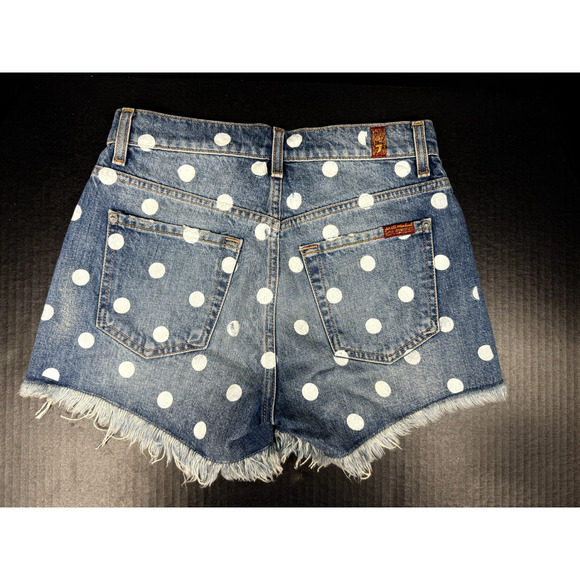 7 For all Mankind Denim Polka dot distressed Cut Off Frayed Shorts Sz. 25 - Picture 2 of 15